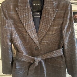 Madewell Brown Plaid Belted Blazer